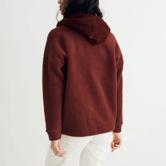 Madewell Re(sourced) Fleece Button Front Hoodie Sweatshirt Size Medium - Picture 3 of 16